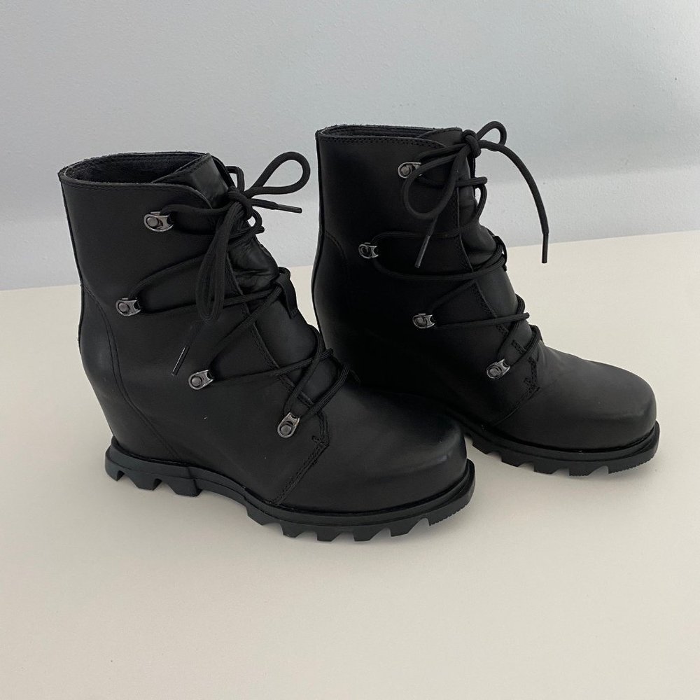 SOREL Joan of Arctic III Waterproof Wedge Lace-Up Boot, Black, 8.5